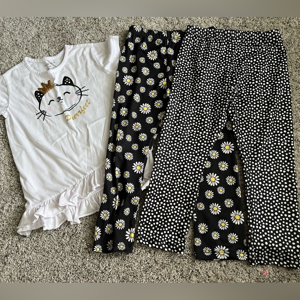 Chic White and Black Shirt & Pant Set with Playful Patterns